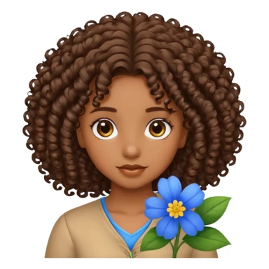 Qro uma moça morena de cabelo cacheado com uma flor azul no cabelo sticker