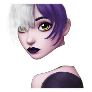 Elissabat-with-bangs-long-hair-dark-purple-and-black-vampire-goth-makeup-pinkeyes-gothcloses sticker