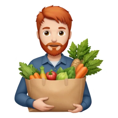 red bearded male holding a grocery bag sticker
