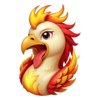 Cinematic Cute Yawning Mystical Fire Phoenix Portrait Emoji, Head tilted slightly with a dramatic, wide-open yawn, revealing softly ruffled plumage with hints of fiery red and molten gold, and half-closed, dreamy eyes exuding a serene, reborn warmth; rendered with realistic detail and gentle, natural light, high shine, relaxed yet resplendent, styled with a dash of mythical charm, soft glowing outline, capturing the essence of a sleepy yet affectionate phoenix ready to stretch its wings into a peaceful, ember-lit slumber! sticker