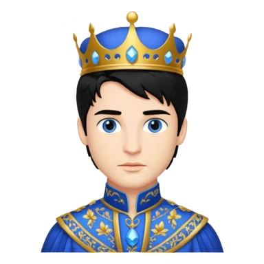 Prince with crown, body and legs, black hair, blue eyes,  sticker