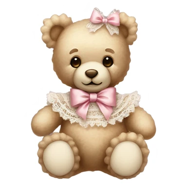 vintage rococo teddy bear with a light pink bow that has lace and frills sticker
