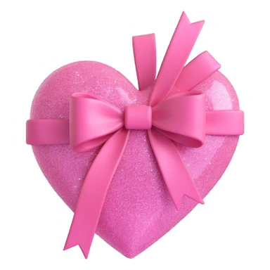 Add sparkles around the pink glittery heart with a pink bow, keeping the 3D emoji style and transparent background. sticker