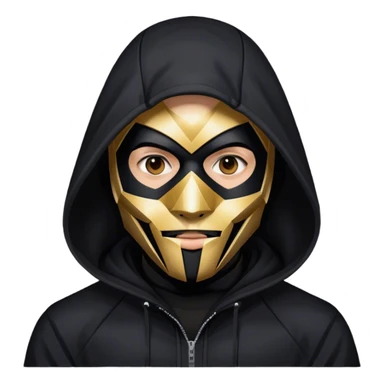man with black hooded jacket and a only black full-face geometric mask sticker