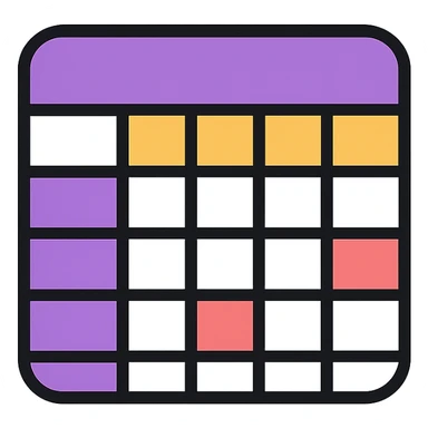 A structured data icon representing a table, clean and modern design, suitable for digital interfaces, purple as main color. sticker