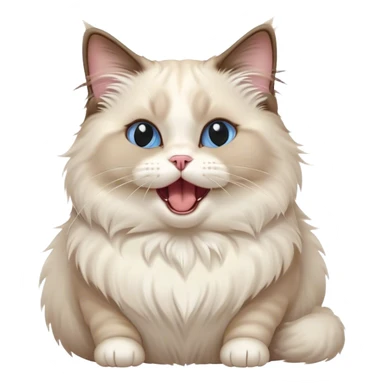 Cinematic Cute Chubby Ragdoll Cat Portrait Emoji, Head tilted playfully and yawning, round and plump body with soft, silky fur in a mix of light and darker points, Simplified yet adorable features, highly detailed, glowing with a warm, friendly glow, high shine, curious yet calm, stylized with a touch of whimsy, bright and endearing, soft glowing outline, capturing the essence of a mischievous yet loving and lazy kitty, so cute it feels like it could stretch out of the screen and cuddle! sticker