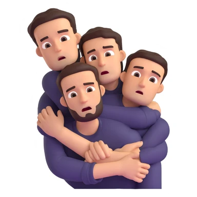 man with anxious attachment style clinging desperately to partner with worried expression and fear of abandonment sticker