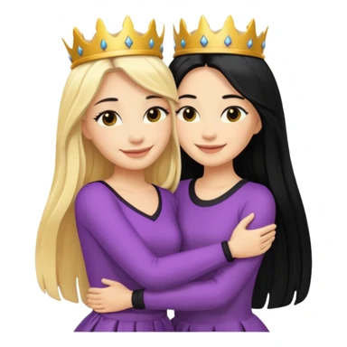 Two queens with long black hair and blonde  hugging. sticker