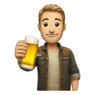 man saying good bye with hand drinking beer sticker