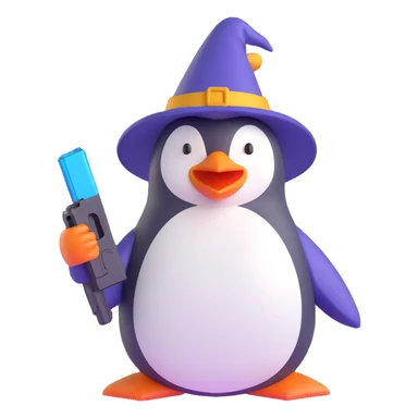 A penguin wizard holding a glock sticker