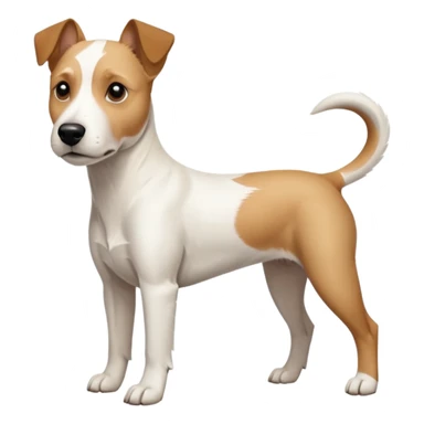 a full body facing front on of a buff white parson russell terrier looking dog the size of a kelpie with light brown long ears resting on its face and a light brown patch on one eye and a large snout. the rest of the dog is completely white.  sticker