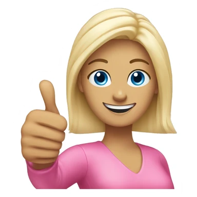 Attractive blonde blue eyed woman wearing pink giving thumbs up sticker