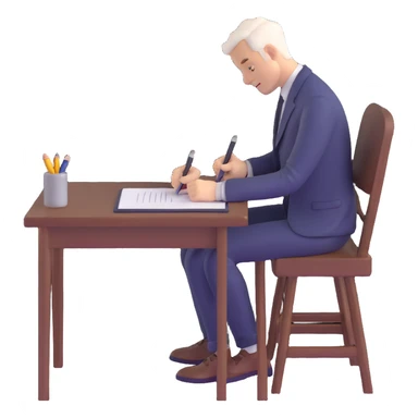 white man writing at a table sticker