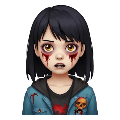 girl, zombie, black hair, medium long, emo, bangs, dark, spooky, creepy expression sticker