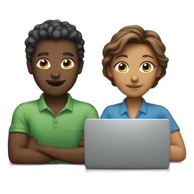 two people working on laptops together sticker