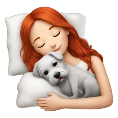 Red hair girl sleep with her maltese black dog sticker
