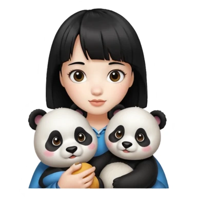 Person with black hair and bangs holding panda sticker
