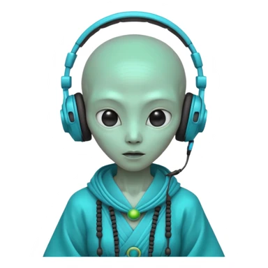 alien, korean ancient dress with headphone, cyan sticker