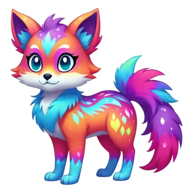 Neon-colored multi-colored cool Falvie-Fionbri-creature-sparkle-fursona, full body, with random markings sticker