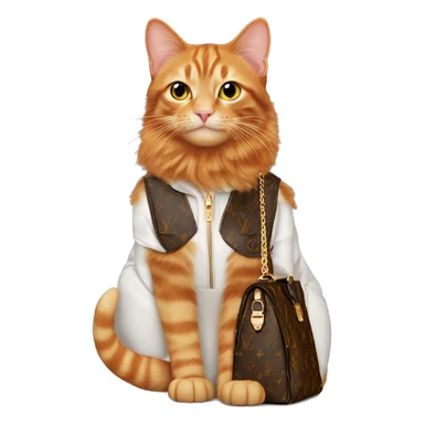 Ginger cat solo wearing Louise Vuitton bag sticker