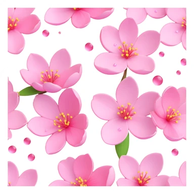 Add dewdrops on the cherry blossom petals, keep the background transparent, in iOS 3D emoji style. sticker