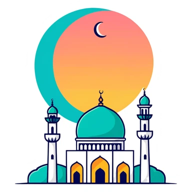 Mosque at sunset with crescent moon sticker