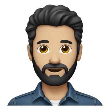 person with a black beard. No moustache. Pale skin. Nice black hair. Denim dark blue shirt sticker