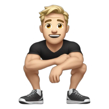 amazed Open with surprise mouth Pale skinned Fit Man With the biceps and dark brown hair in black shirt, gray sports shorts and white Sneakers sticker