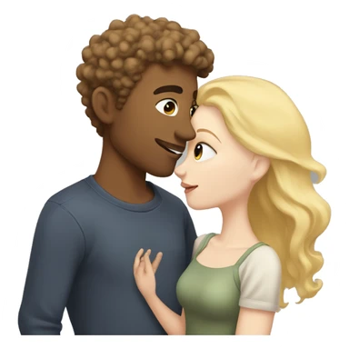 A blonde girl with pale skin kisses a light-skinned brown guy with dark curly hair sticker