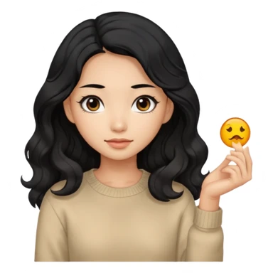 Beautiful girl,Black hair, wavy long hair,Black eyes,Chinese, beige sweater  sticker