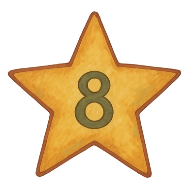 ghibli style five-pointed star with the number 8 centered inside sticker