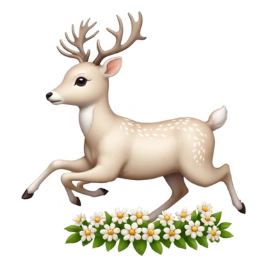 White deer with flowers on his antlers running sticker