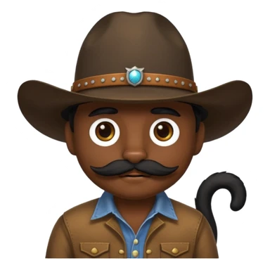 combine the cowboy empjis with a bclack cat emoji and make it have a black thick moustache over the cat wiskers sticker