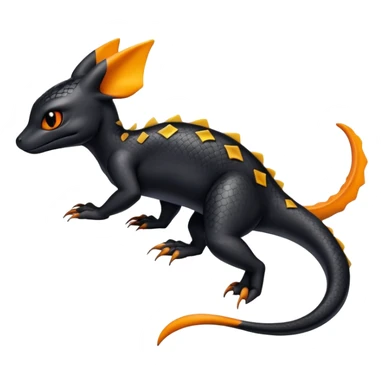 A shiny black Salandit-Umbreon-newt-hybrid-Fakémon-creature with orange belly sticker