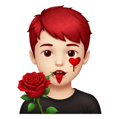 red glitter naughty-looking boy biting a rose in his mouth sticker