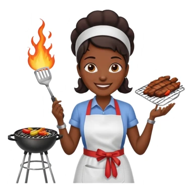 dark skin woman grilling bbq with grill and apron sticker
