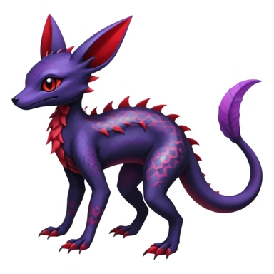 Gothic Black red purple Scaley Exotic Salandit-Umbreon-Suicune-Fakémon-hybrid-creature (full body), 4 legs sticker