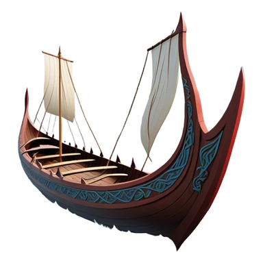 clash-of-clans-aesthetic_-cinematic-viking-longboat, rendered in a flat, bold vector style with minimal shading, featuring a striking dragon-headed prow slicing through icy, churning waters. shields on the side and vikings rowing The longboat’s intricately detailed shields and carved motifs evoke a sense of epic adventure and Nordic might, with billowing sails catching a dramatic, stormy sky backdrop. sticker