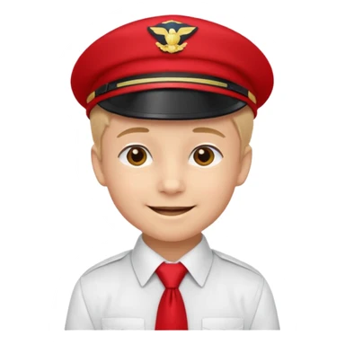 A Soviet pioneer emoji — smiling young boy wearing a bright red tie (pioneer neckerchief) and a red pilotka cap. White shirt, neat and cheerful, minimal flat emoji style, simple colors, clear outlines, professional emoji design. sticker