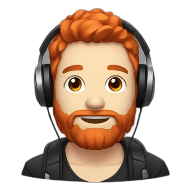 A stocky streamer with headphones, a red beard and black hair sticker
