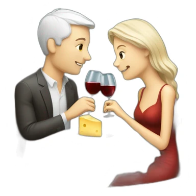 white couple drinking wine and eating cheese sticker