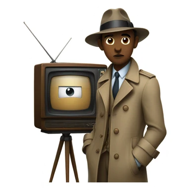 detective standing in anticipation behind a vintage TV set sticker