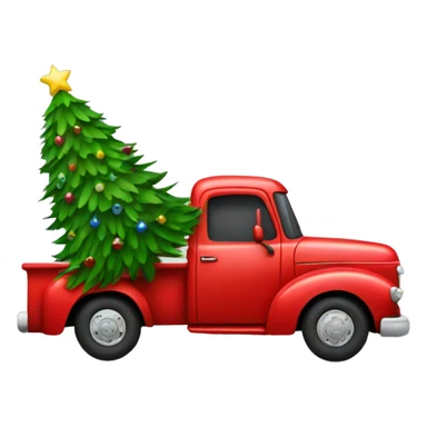 Red truck carrying Christmas tree sticker