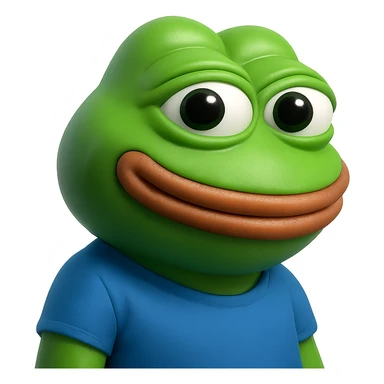 pepe in
- 3d style
- bright green
- smiling
- looking straight at the camera
- good highlights and shadows
- 30deg angled towards the left sticker