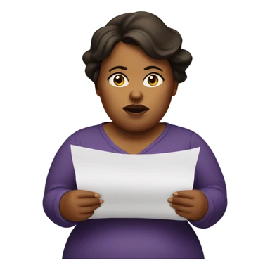 overweight woman with doubts reading a paper in their hands sticker