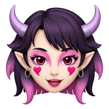succubus,-pink-irises,-heart-pupils,-black-shaggy-hair,-straight-across-fringe,-grey-skin,-white-horns-curving-towards-forehead,-succubus-horns,-flirty-smile,-full-lips,-black-lips,-cute-fangs sticker