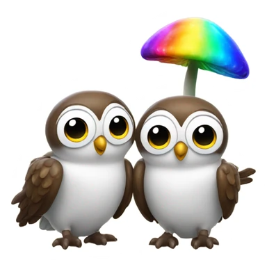 Two owls excited about rainbow mushrooms  sticker