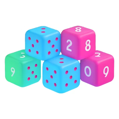 icon symbolizing non-deterministic logic, abstract dice with glowing numbers, representing randomness multiple outcomes, modern energetic, 3D emoji style sticker