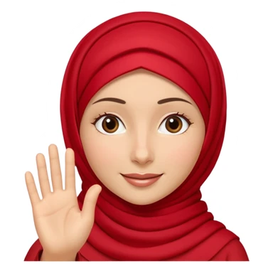 The character gently waves her hand in a slow friendly motion, warm welcoming smile, soft sparkle animation around her, red hijab accents flowing slightly, calm and kind expression, text below in rounded 3D font: “Assalamu alaykum”
🎞 Animation idea: hand wave + eye blink sticker