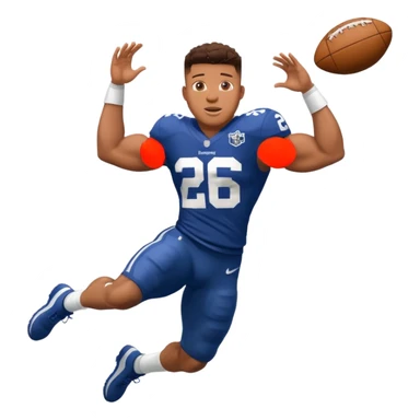 Saqoun Barkley hurdle over a 2 people sticker